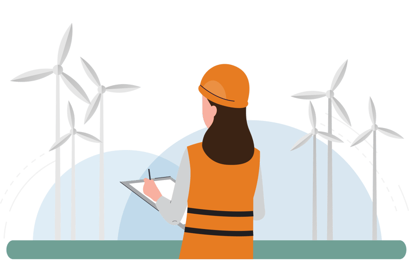 wind energy with construction woman
